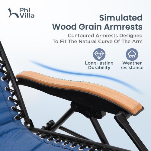 XXL Oversized Padded Zero Gravity Chair Set of 2, Foldable Patio Recliner, 30" Wide Seat Anti Gravity Lounger with Armrest and Cup Holder, Support 400 LBS (Thumb Blue)