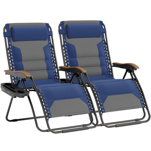 XXL Oversized Padded Zero Gravity Chair Set of 2, Foldable Patio Recliner, 30" Wide Seat Anti Gravity Lounger with Armrest and Cup Holder, Support 400 LBS (Thumb Blue)