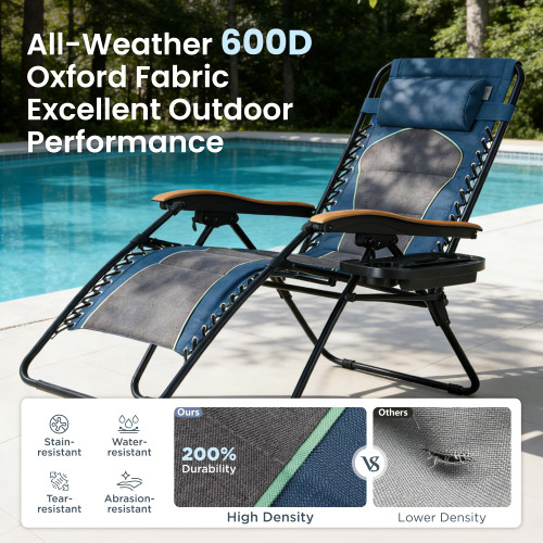 XXL Oversized Padded Zero Gravity Chair Set of 2, Foldable Patio Recliner, 30" Wide Seat Anti Gravity Lounger with Armrest and Cup Holder, Support 400 LBS (Blue Accents)