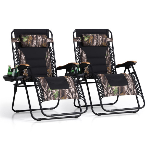 XXL Oversized Padded Zero Gravity Chair Set of 2, Foldable Patio Recliner, 30" Wide Seat Anti Gravity Lounger with Armrest and Cup Holder, Support 400 LBS (Camouflage)