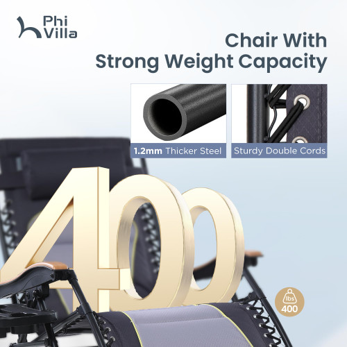 XXL Oversized Padded Zero Gravity Chair Set of 2, Foldable Patio Recliner, 30" Wide Seat Anti Gravity Lounger with Armrest and Cup Holder, Support 400 LBS (Grey Accents)