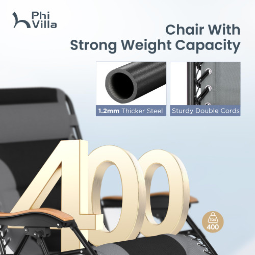 XXL Oversized Padded Zero Gravity Chair Set of 2, Foldable Patio Recliner, 30" Wide Seat Anti Gravity Lounger with Armrest and Cup Holder, Support 400 LBS (Grey)