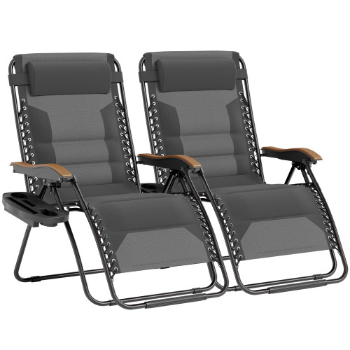 XXL Oversized Padded Zero Gravity Chair Set of 2, Foldable Patio Recliner, 30" Wide Seat Anti Gravity Lounger with Armrest and Cup Holder, Support 400 LBS (Light Gray)