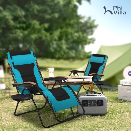 XXL Oversized Padded Zero Gravity Chair, Foldable Patio Recliner, 30" Wide Seat Anti Gravity Lounger with Cup Holder, Support 400 LBS (Aqua)