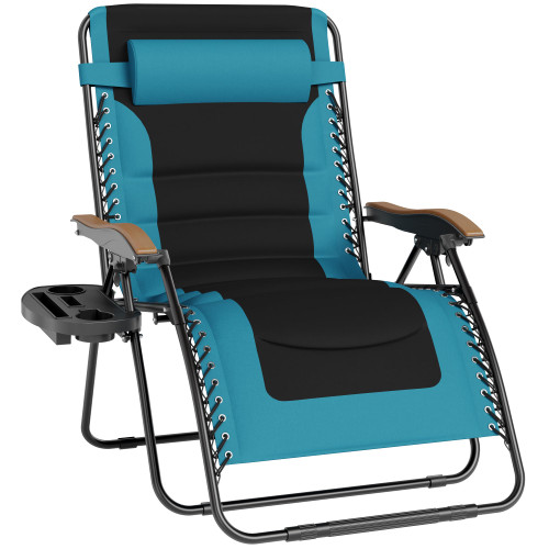 XXL Oversized Padded Zero Gravity Chair, Foldable Patio Recliner, 30" Wide Seat Anti Gravity Lounger with Cup Holder, Support 400 LBS (Aqua)