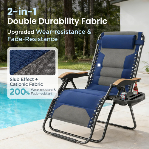 XXL Oversized Padded Zero Gravity Chair, Foldable Patio Recliner, 30" Wide Seat Anti Gravity Lounger with Cup Holder, Support 400 LBS (Thumb Blue)