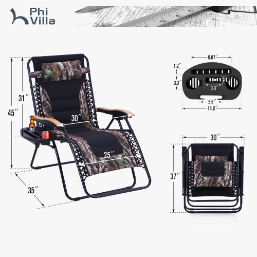 XXL Oversized Padded Zero Gravity Chair, Foldable Patio Recliner, 30" Wide Seat Anti Gravity Lounger with Cup Holder, Support 400 LBS (Camouflage)