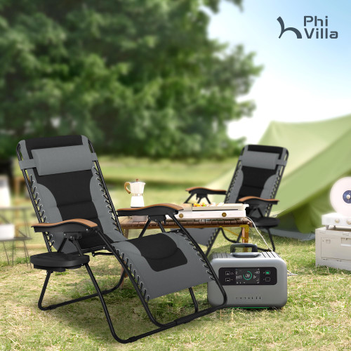 XXL Oversized Padded Zero Gravity Chair, Foldable Patio Recliner, 30" Wide Seat Anti Gravity Lounger with Cup Holder, Support 400 LBS (Gray)