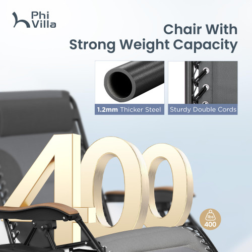 XXL Oversized Padded Zero Gravity Chair, Foldable Patio Recliner, 30" Wide Seat Anti Gravity Lounger with Cup Holder, Support 400 LBS (Light Gray)