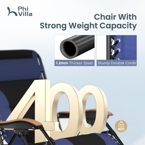 XXL Oversized Padded Zero Gravity Chair, Foldable Patio Recliner, 30" Wide Seat Anti Gravity Lounger with Cup Holder, Support 400 LBS (Navy Blue)
