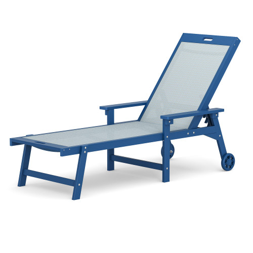 Chaise Lounge Chair Outdoor, HDPS and HDPE Wicker Chaise Lounger with 5 Positions, Pool Lounge Chairs with Wheels and Adjustable Backrest for Patio, Poolside, Deck, Backyard