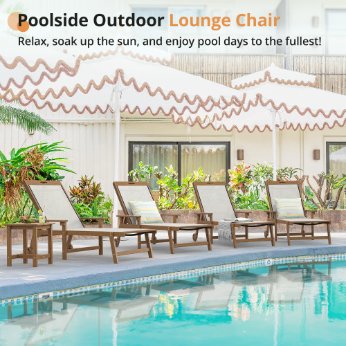 Chaise Lounge Chair Outdoor, HDPS and HDPE Wicker Chaise Lounger with 5 Positions, Pool Lounge Chairs with Wheels and Adjustable Backrest for Patio, Poolside, Deck, Backyard