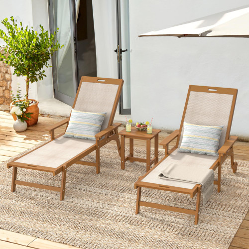Chaise Lounge Chair Outdoor Set of 2, HDPS and HDPE Wicker Chaise Lounger with 5 Positions, Pool Lounge Chairs with Wheels and Adjustable Backrest for Patio, Poolside, Deck, Backyard