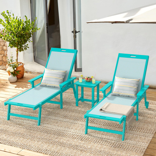Chaise Lounge Chair Outdoor Set of 4, HDPS and HDPE Wicker Chaise Lounger with 5 Positions, Pool Lounge Chairs with Wheels and Adjustable Backrest for Patio, Poolside, Deck, Backyard