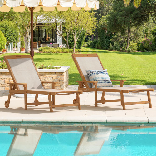 Chaise Lounge Chair Outdoor Set of 4, HDPS and HDPE Wicker Chaise Lounger with 5 Positions, Pool Lounge Chairs with Wheels and Adjustable Backrest for Patio, Poolside, Deck, Backyard
