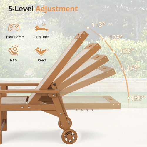 Chaise Lounge Chair Outdoor Set of 4, HDPS and HDPE Wicker Chaise Lounger with 5 Positions, Pool Lounge Chairs with Wheels and Adjustable Backrest for Patio, Poolside, Deck, Backyard