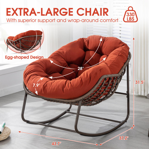 Oversized Papasan Rocking Chair - Outdoor Luxury Comfy Patio Chair Set of 2 Indoor Egg Royal Double Rattan Rocking Chair with Cushion for Front Porch Lounge Lawn Bedroom (Orange)