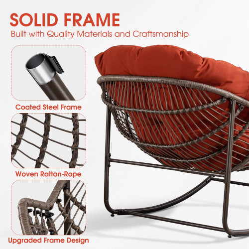 Oversized Papasan Rocking Chair - Outdoor Luxury Comfy Patio Chair Set of 2 Indoor Egg Royal Double Rattan Rocking Chair with Cushion for Front Porch Lounge Lawn Bedroom (Orange)