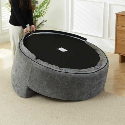 Oversized Round Chaise Longue Chair Indoor, Modern 55-inch Upholstered Waffle Chenille Deep Seat Circle Single Cloud Lounge Floor Sofa Chair for Living Room, Bedroom Apartment, Grey