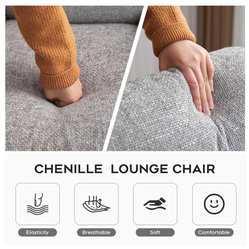 2PCS Chenille Swivel Accent Chair with Ottoman Set, Comfy Lounge Reading Chairs with Ottoman, Modern 360 Rocking and Swiveling Lazy Single Armchair with Footrest for Bedroom, Grey