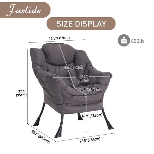 Lazy Chair for Living Room, Modern Accent Chairs with Armrests, Dark Grey Armchairs with Side Pocket, Cozy Lazy Sofa for Reading, Balcony, Bedroom, Dorm, Small Spaces