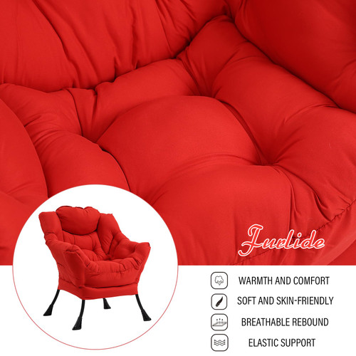 Lazy Chair with Ottoman, Modern Accent Chair with Armrests and a Side Pocket, Red Accent Chairs, Comfortable Reading Chairs, Oversized Armchairs for Bedroom, Study, Living Room, Courtyard