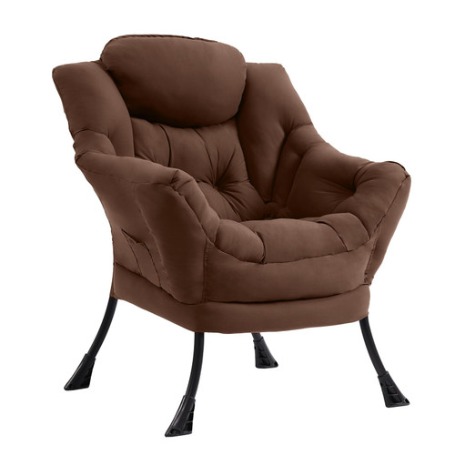 Lazy Chair for Living Room, Modern Accent Chairs with Armrests, Dark Brown Armchairs with Side Pocket, Cozy Lazy Sofa for Reading, Balcony, Bedroom, Dorm, Small Spaces