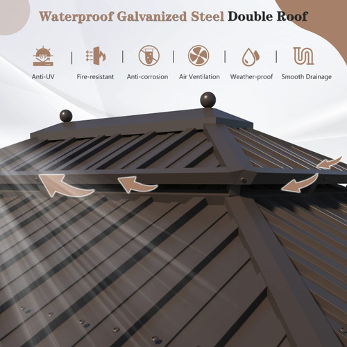 10' X 12' Permanent Hardtop Gazebo Aluminum Gazebos with Galvanized Steel Double Roof for Patio Lawn and Garden, Curtains and Netting Included, Dark Bronze