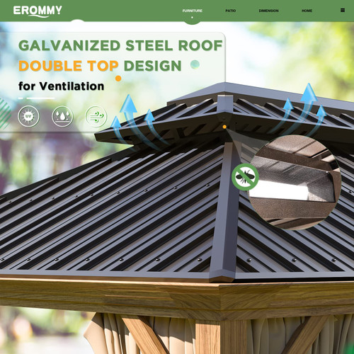 12'x16' Hardtop Gazebo, Wood Grain Aluminum Frame Outdoor Gazebo with Galvanized Steel Roof, Permanent Metal Pavilion with Curtains and Nettings for Patio, Backyard, Deck and Lawns