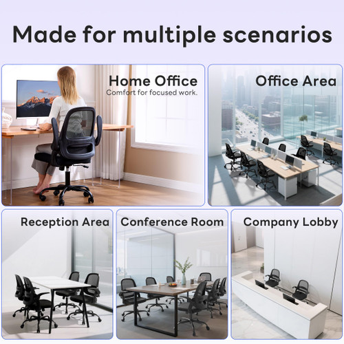 Office Chair，Ergonomic Mesh Desk Chair,Flip-Up Arms,Adjustable Height,Breathable Mesh Back & Thick Cushion Seat,360°Swivel Rolling Computer Chair,BIFMA Certified,Supports 300 lbs(Black)