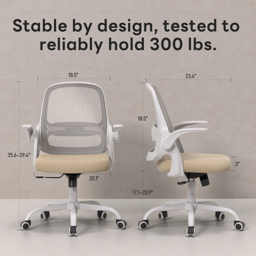 Office Chair，Ergonomic Mesh Desk Chair,Flip-Up Arms,Adjustable Height,Breathable Mesh Back & Thick Cushion Seat,360°Swivel Rolling Computer Chair,BIFMA Certified,Supports 300 lbs(Beige)