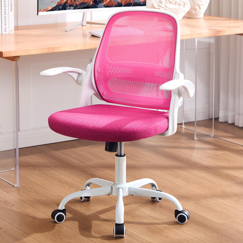 Office Chair，Ergonomic Mesh Desk Chair,Flip-Up Arms,Adjustable Height,Breathable Mesh Back & Thick Cushion Seat,360°Swivel Rolling Computer Chair,BIFMA Certified,Supports 300 lbs(Pink)