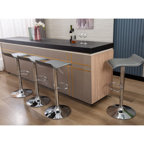 Contemporary Chrome Air Lift Adjustable Swivel Barstool, Set of 4(Gray)