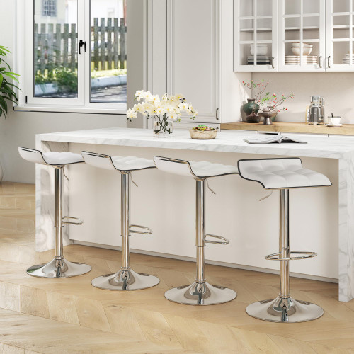 Adjustable Swivel Bar Stools Set of 4, Thickened PU Leather Counter Height Bar Chairs with 360° Rotation & Air Lift, 330 LBS Capacity for Home Bar, Kitchen Island, Cafe (White)