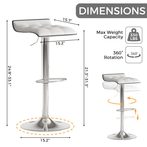Adjustable Swivel Bar Stools Set of 4, Thickened PU Leather Counter Height Bar Chairs with 360° Rotation & Air Lift, 330 LBS Capacity for Home Bar, Kitchen Island, Cafe (White)