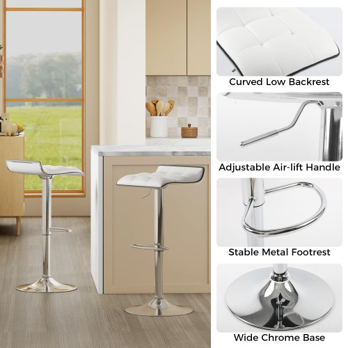 Adjustable Swivel Bar Stools Set of 4, Thickened PU Leather Counter Height Bar Chairs with 360° Rotation & Air Lift, 330 LBS Capacity for Home Bar, Kitchen Island, Cafe (White)