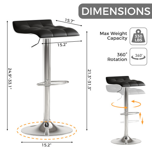 Adjustable Swivel Bar Stools Set of 4, Thickened PU Leather Counter Height Bar Chairs with 360° Rotation & Air Lift, 330LBS Capacity for Home Bar, Kitchen Island, Cafe (Black)