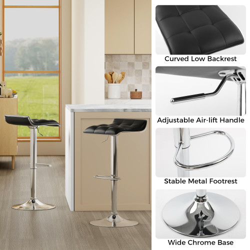 Adjustable Swivel Bar Stools Set of 4, Thickened PU Leather Counter Height Bar Chairs with 360° Rotation & Air Lift, 330LBS Capacity for Home Bar, Kitchen Island, Cafe (Black)