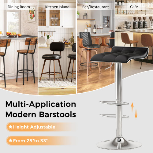 Adjustable Swivel Bar Stools Set of 4, Thickened PU Leather Counter Height Bar Chairs with 360° Rotation & Air Lift, 330LBS Capacity for Home Bar, Kitchen Island, Cafe (Black)