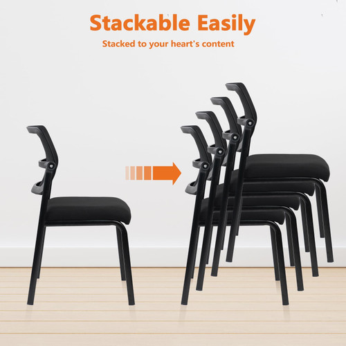 CLATINA 4PK Mesh Stacking Office Desk Chairs, Portable Stackable Bulk Waiting Room Armless Chair with Adjustable Back & Fabric Seat for Guest Lobby Side School Church Conference Break, Black
