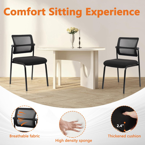 CLATINA 4PK Mesh Stacking Office Desk Chairs, Portable Stackable Bulk Waiting Room Armless Chair with Adjustable Back & Fabric Seat for Guest Lobby Side School Church Conference Break, Black
