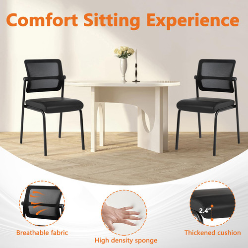 CLATINA 4PK Mesh Stacking Office Desk Chairs, Portable Stackable Bulk Waiting Room Armless Chair with Adjustable Back & Leather Seat for Guest Lobby Side School Church Conference Break, Black