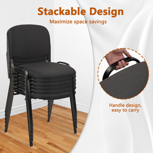 Set of 10 Pack Stackable Waiting Room Chair Fabric Black Reception Chairs Metal with Thickened Seat Back Cushion for Waiting Conference Room Guest Chairs (10 Pack)