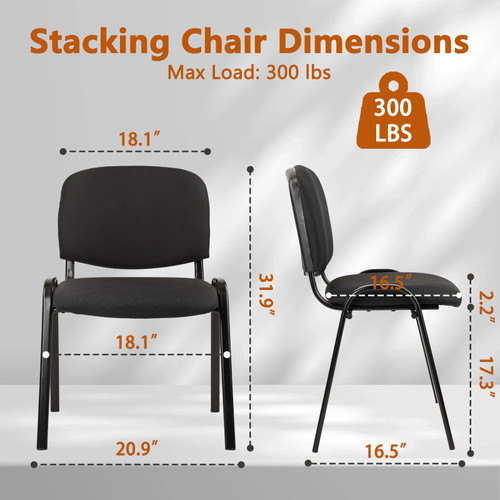 Set of 10 Pack Stackable Waiting Room Chair Fabric Black Reception Chairs Metal with Thickened Seat Back Cushion for Waiting Conference Room Guest Chairs (10 Pack)