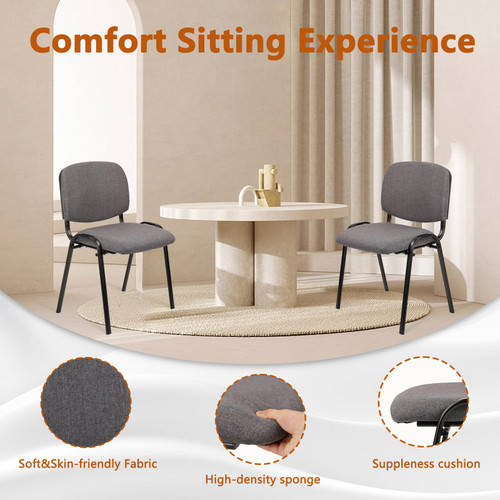 Set of 10 Stackable Waiting Room Chairs, Armless No Wheels Reception Chair with Upholstered Seat, Guest Chairs for Conference, Breakroom, Lobby, Events, Church, School, Hall, Hotel (Grey)