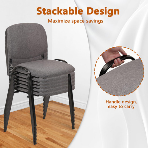 Set of 10 Stackable Waiting Room Chairs, Armless No Wheels Reception Chair with Upholstered Seat, Guest Chairs for Conference, Breakroom, Lobby, Events, Church, School, Hall, Hotel (Grey)