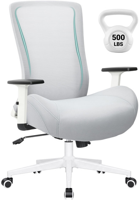 Big and Tall Home Office Desk Chair 500lb Capacity for Heavy People, Ergonomic Wide Mesh Desk Chair with Stepless Recline & Lock, 5.5" Thick Cushion, High Back, Adjustable Height & Armrests