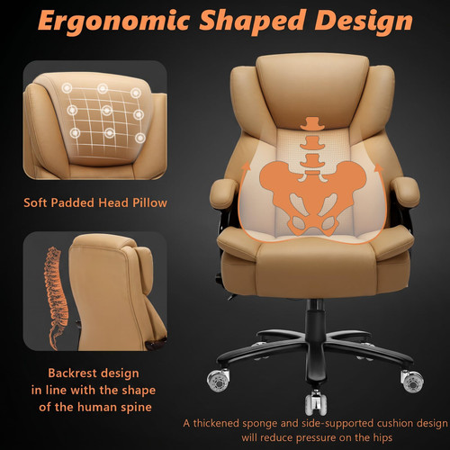 500lbs Big and Tall Office Chair for Heavy People,Heavy Duty Comfy Office Chair,High Back Executive Computer Chair with Lumbar Support, Rubber Wheel