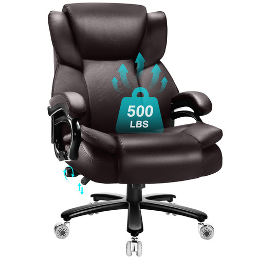 500lbs Big and Tall Office Chair with Dual Rubber Wheel and Pocket Spring Cushion, Comfy Heavy Duty Office Chair for Low Back Pain Relief, Large Executive Desk Chair with Adjustable Lumbar Support