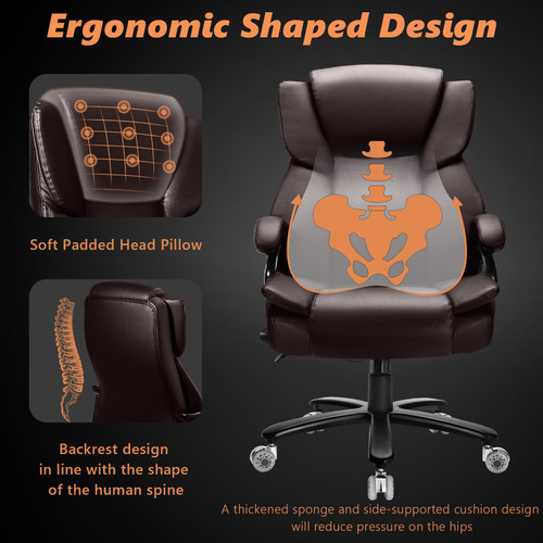 500lbs Big and Tall Office Chair with Dual Rubber Wheel and Pocket Spring Cushion, Comfy Heavy Duty Office Chair for Low Back Pain Relief, Large Executive Desk Chair with Adjustable Lumbar Support